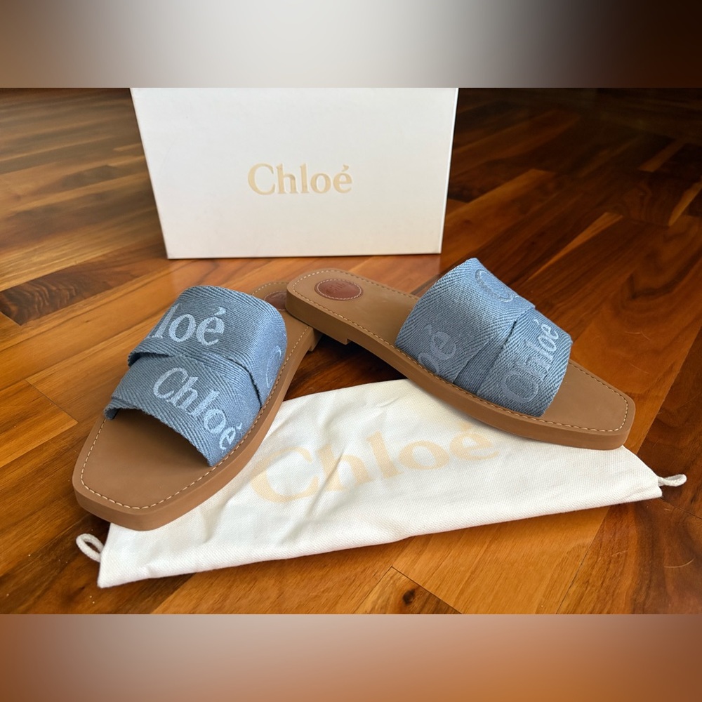 Chloe woody logo strap slides sandals size 42, NEW - Picture 3 of 17